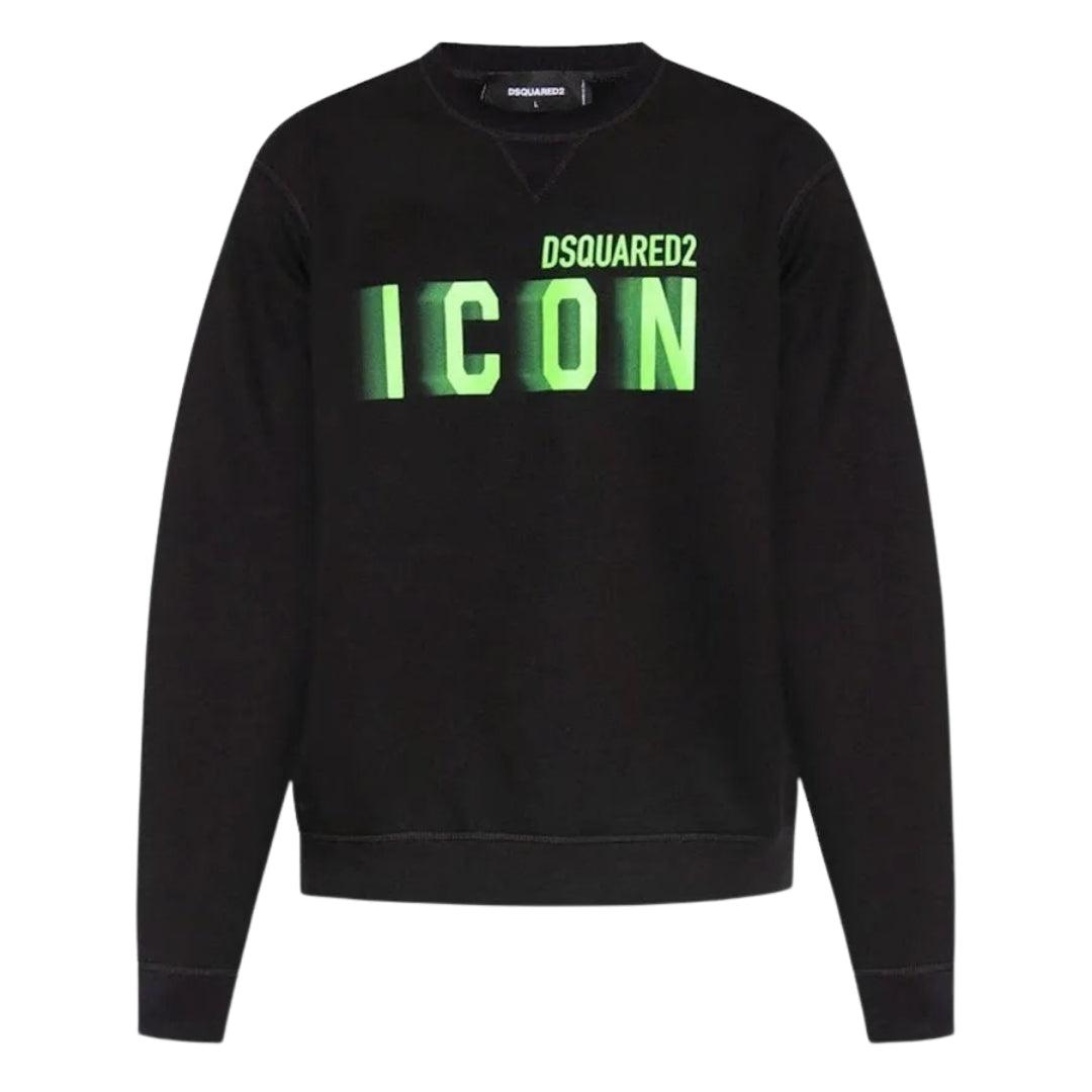 Dsquared2 Icon Blurred Lime Logo Crew Neck Black Jumper