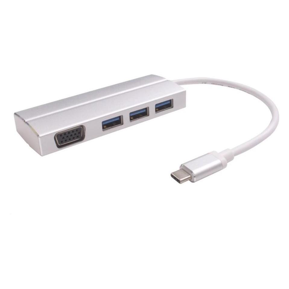 PremiumCord Adaptér USB 3.1 Type-C male na VGA female + 3x USB 3.0, aluminum (ku31vga05)