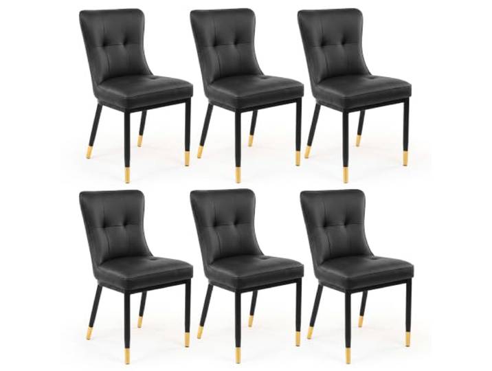 wohnartig Gepolsterter Esszimmerstuhl Modena mit Kunstlederbezug und Metallbeinen – eleganter Stuhl für Esszimmer, Wohnzimmer und Küche (6, Schwarz)