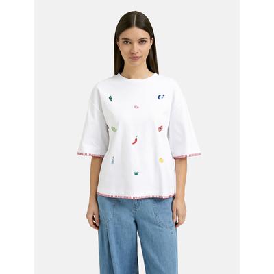 Rundhalsshirt SMITH & SOUL, Damen, Gr. XL, weiß, Single Jersey, Material: 100% Baumwolle, bestickt, gerade normal, Rundhals, eingesetzt gerader Abschluss, Shirts Rundhalsshirt, mit Stickerei