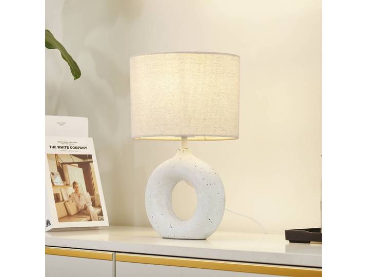 Tischlampe Kody Lindby, creme / amber, für Wohn- / Esszimmer, Textil / Stoff / Seide, Modern, Tischlampe