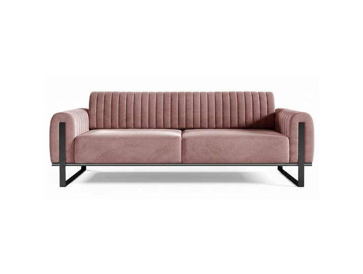 Dreiersofa Parissa, rosa Samt, schwarze Beine