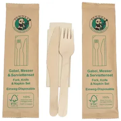DayBays 2000 Stk. Holzbesteck Set 16cm (Holzgabel, Holzmesser und Serviette) als Set Verpackt