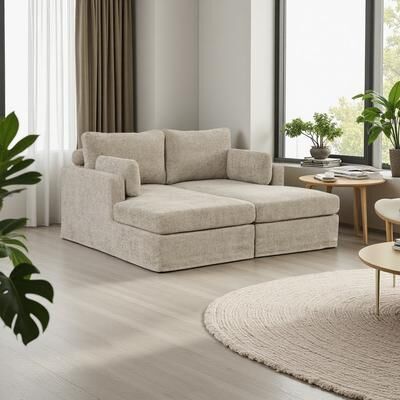 ZWYO HOSIMU 63.4'' Chenille Modular Sofa Bed with Metal Legs and Pocketed Spring Cushion