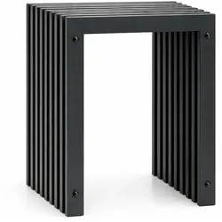 DanDiBo Lamellenhocker Hocker Metall Schwarz Eckig BASE Massiv 45 cm Modern Beistelltisch Lamellen