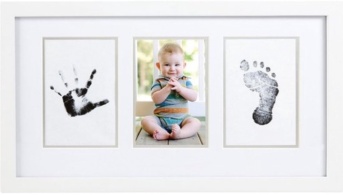 Fotolijst met Hand- en Voetafdruk Baby - Wit Houten Aandenken