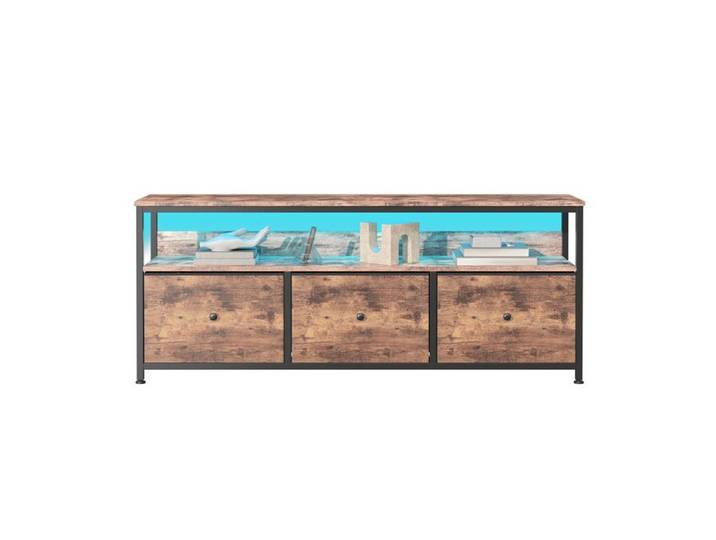 Meuble TV Moderne avec Éclairage LED Armoire TV en Bois avec 3 tiroirs Meuble de Télévision Bas 137x30x78cm