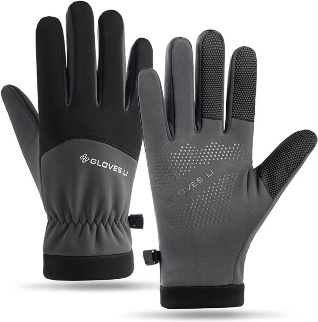 INF Gants d'hiver tactiles coupe-vent doublés en polaire pour sports de plein air Gris