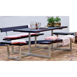 Basic Gartenmöbel - Set aus Gartenbank und Gartentisch aus Holzplanken und feuerverzinktem Stahl in 8 Varianten in Größe 177 x 160 x 73 cm