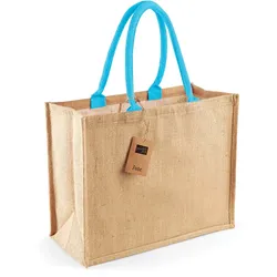 Westford Mill Jute Shopper Classic Jute-Tasche W407 natural/surf blue 42 x 33 x 19 cm