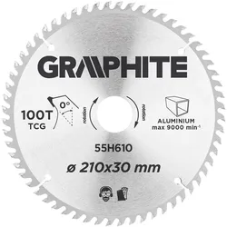 Graphite, Sägeblatt, Graphit-Kreissägeblatt 210 x 30 mm, 100 Zähne ALU (55H610)
