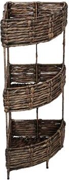 Jonathan Y Designs happimess Lavish 32.5 in. H Coastal Handwoven Water Hyacinth 3-Tier Corner Freestanding Storage Rack with Metal Frame