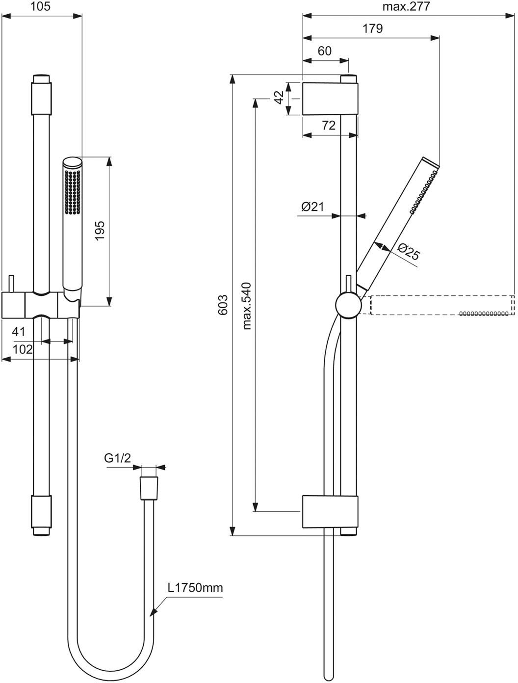 Ideal Standard Brausekombination mit Stick-Handbrause, 60 cm