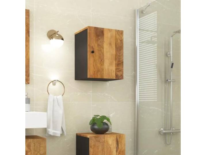 HWKQEQRF Bad-Wandschrank 38x33x48 cm Massivholz Mango 2 Fächer, Wandmontage, flexible Tür links oder rechts, Mangoholz, Holzwerkstoff, Badezimmer