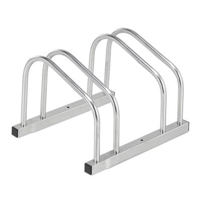 Relaxdays Fahrradständer Boden, für 2 Fahrräder, bis 50 mm Reifenbreite, Metall, Garage, Fahrrad-Aufstellständer, silber