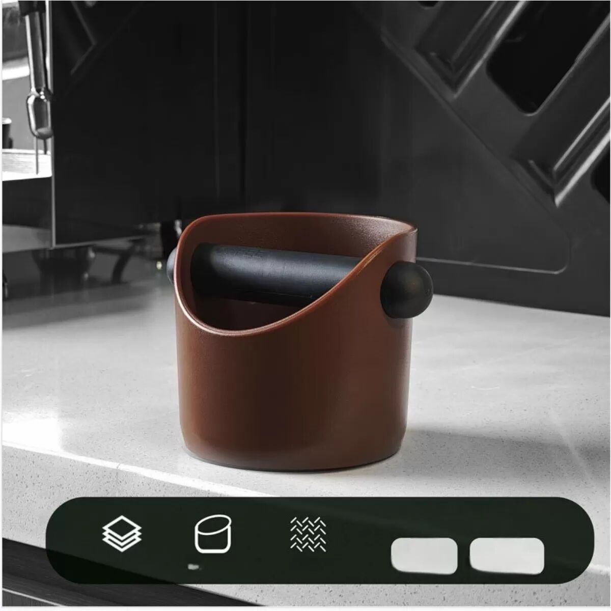INF 550ml Kaffeesatzbehälter mit Gummistab - ABS Espresso Kaffeesatz Box Braun