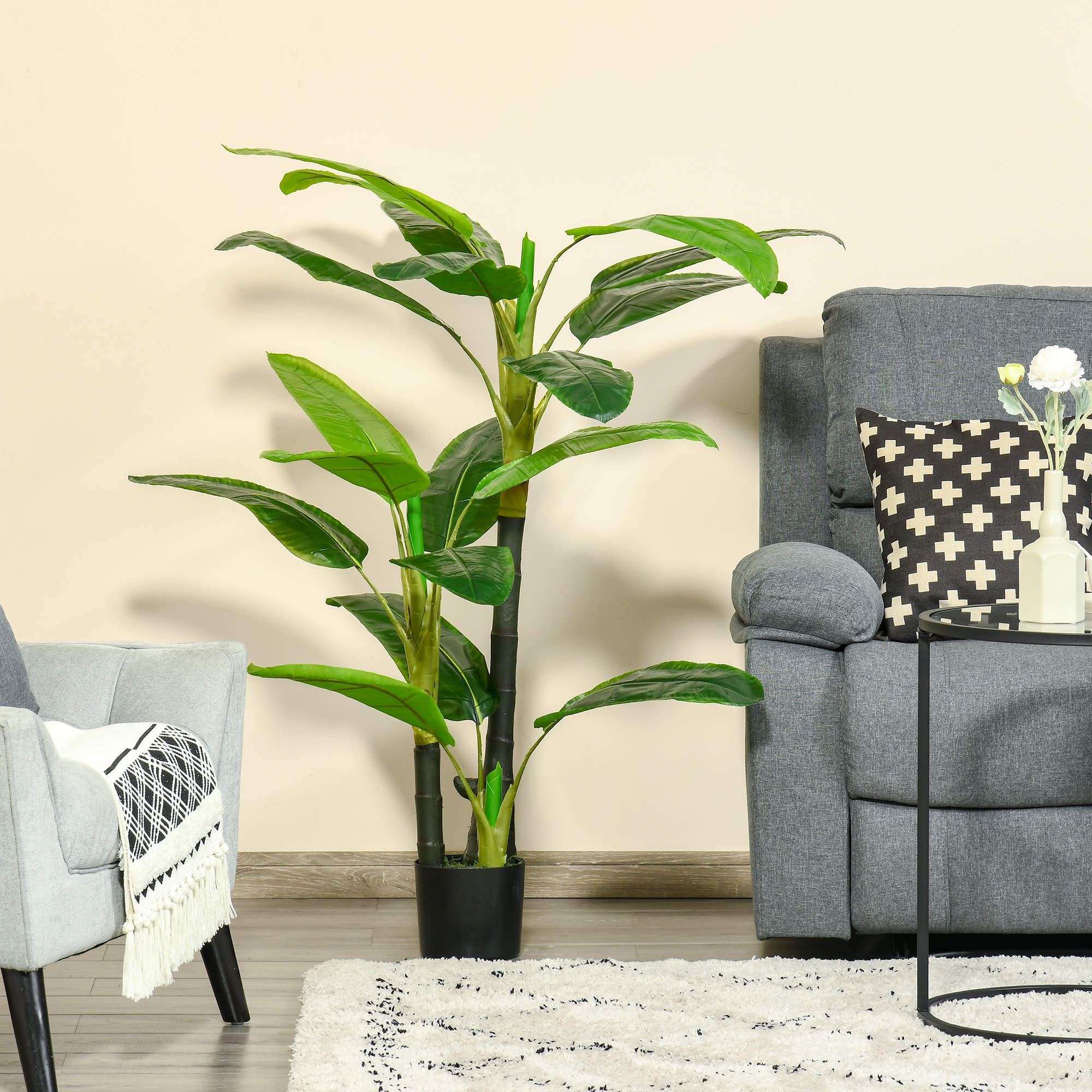 Homcom Banano Pianta in Vaso, Albero di Banano Artificiale, Pianta Finta per Interno ed Esterno, 150cm Aosom