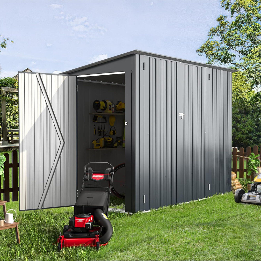 AECOJOY 4 X 7 Ft Waterproof Metal Garden Shed, Outdoor Lockable Storage For Bicycles & Garden Tool Dark Grey 224cm W X 118cm D X 170cm H