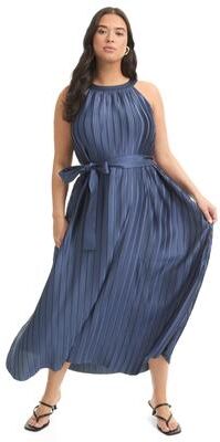 Plus Size Women's Pleated Halter Maxi Dress by June & Vie in Deep Marine (Size 10/12)