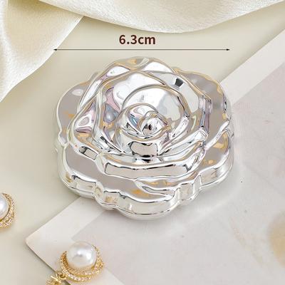 Fusion Finds Rose Bloom Compact Makeup Mirror Dual Sided Travel Makeup Mirror For Purse & Handbag silver