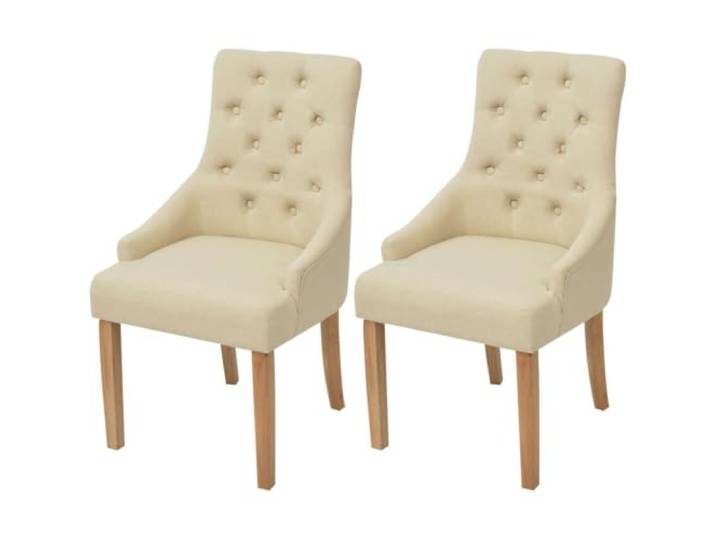 KTHLBRH Esszimmerstuehle 2er Set Creme Stoff Mit Armlehnen Eichenholz Gepolsterte Sitzflaeche, Eichenholzbeine, 110kg Belastbarkeit, Wohnzimmer, Lesesessel