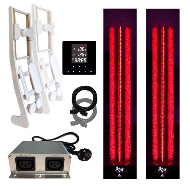 SET Infrarotstrahler 2x InfraROTmed MAX 500W + icon 2 TOUCH+ 2x Rückenlehne HaLu zum Nachrüsten einer Sauna, Einbau, Vollspektrumstrahler, Rotlicht