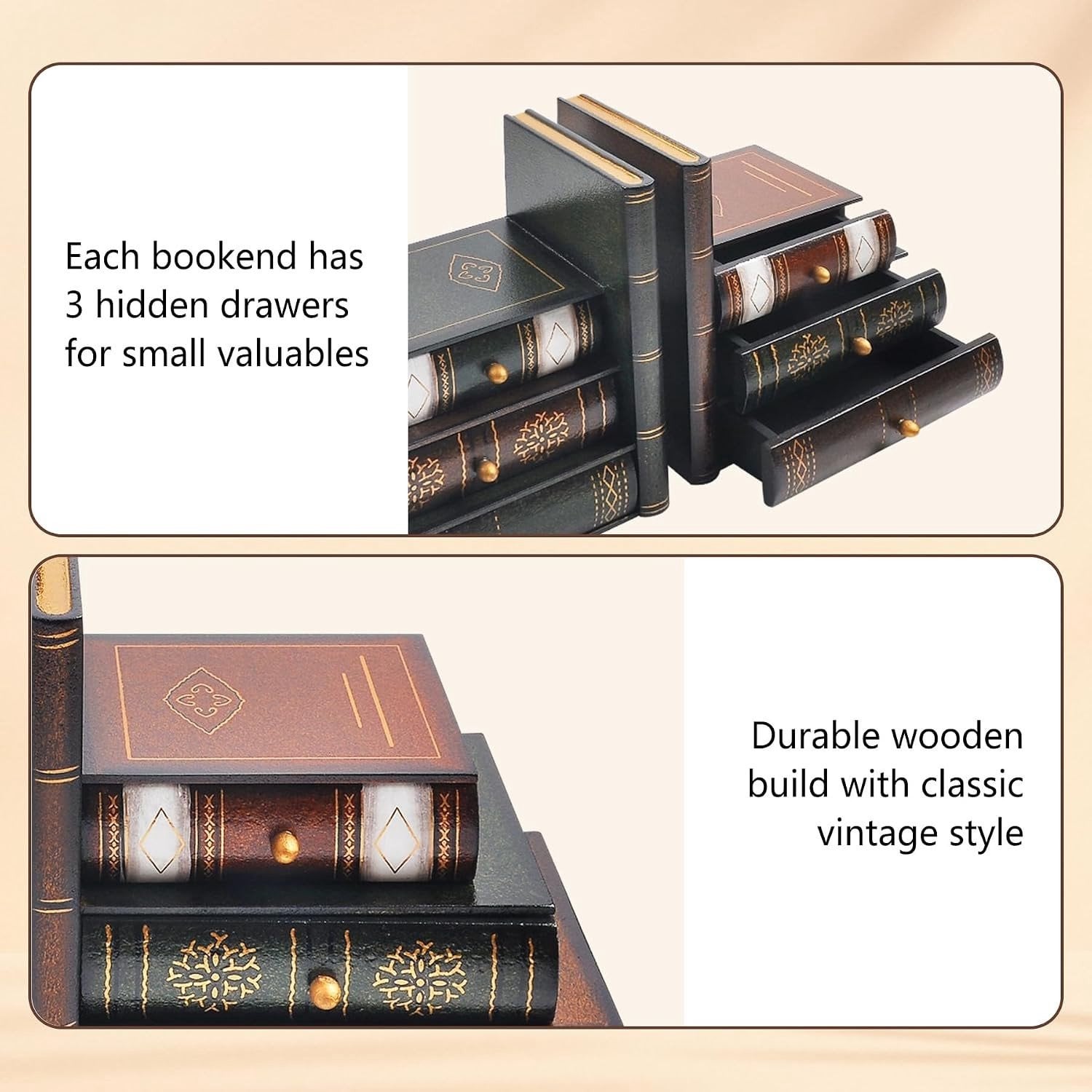 Vintage Decoratieve Houten Boekensteunen voor je Boekenkast