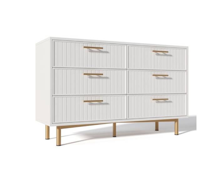 Commode Haute 6 Tiroirs Blanc - Rangement Moderne pour Chambre et Toutes les Pièces