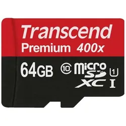 Transcend microSDXC Premium 400x UHS-I (64 GB, microSDXC, U1, UHS-I), Speicherkarte, Schwarz