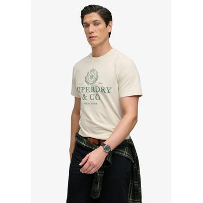 Rundhalsshirt SUPERDRY "1954 Company Relaxed Tee", Herren, Gr. 3XL, beige (birch), Single Jersey, Obermaterial: 100% Baumwolle, bedruckt, relaxed fit normal, Rundhals, Shirts Rundhalsshirt, Baumwolle, relaxed fit