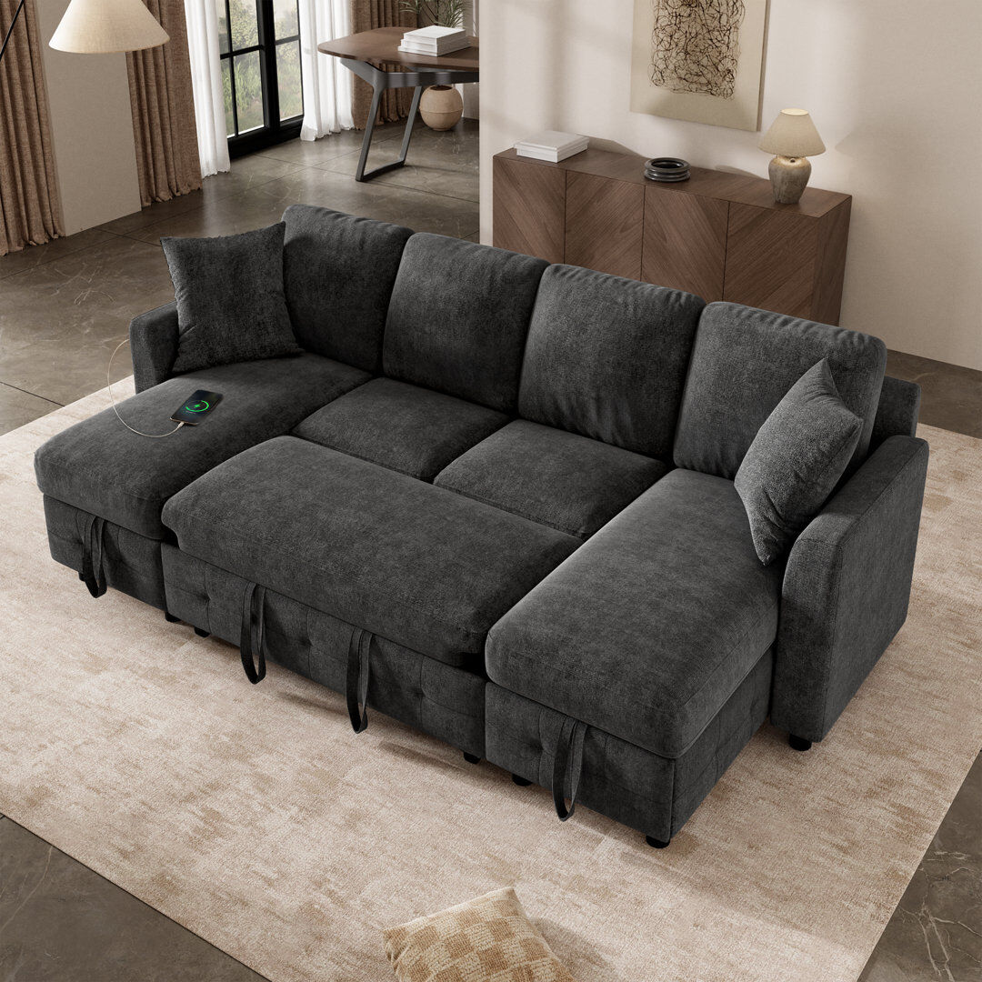 17 Stories Chenille Sofa Bed Beige 4