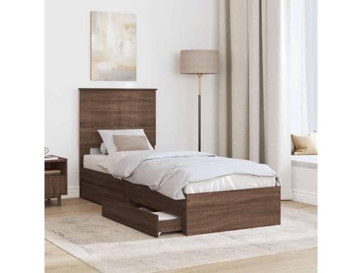 KTHLBRH Bettkasten Eiche Braun 75 x 190 cm Mehrschichtiges Holz, mit Kopfteil, integrierte Schubladen, einfache Montage
