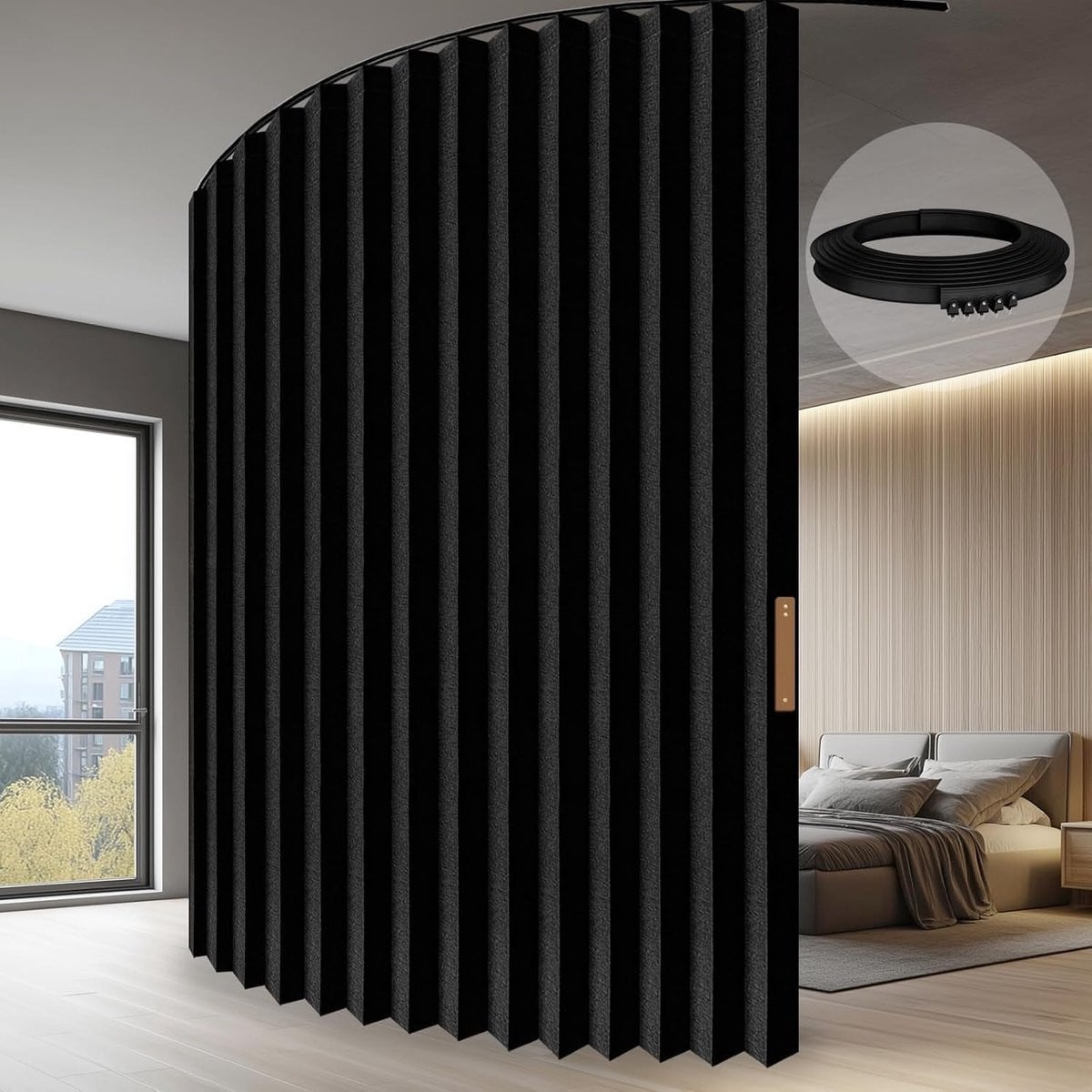SnelShoppen Room Divider Gordijn met Rails - Blackout - Accordion Ontwerp