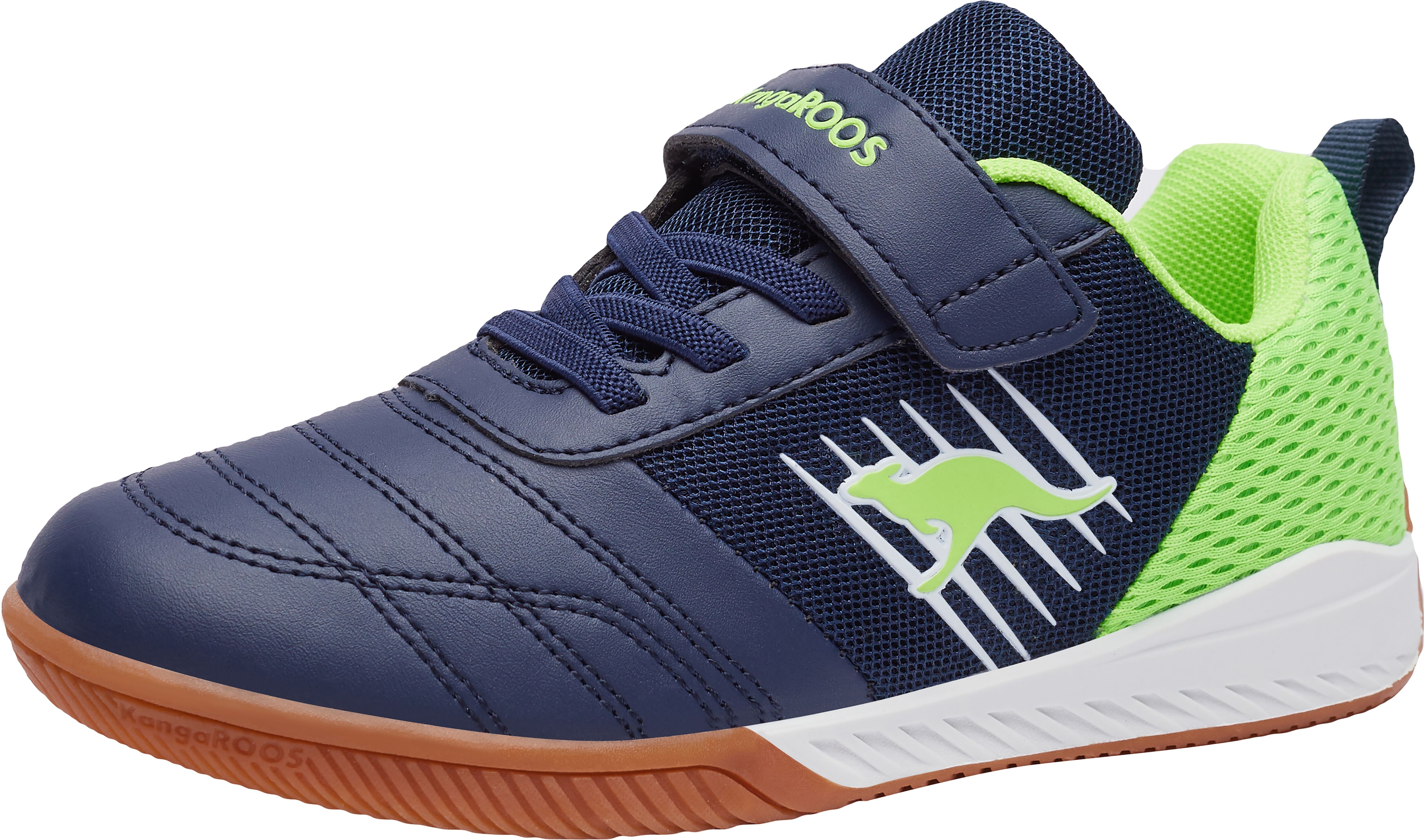 Hallenschuh KANGAROOS "K5-SUPER COURT EV", Mädchen, Gr. 34, Textil, bunt (dk navy, lime), Synthetik, Textil, Schuhe Hallenschuh, Indoor Sportschuhe, mit Klettverschluss dk navy, lime 34, Textil