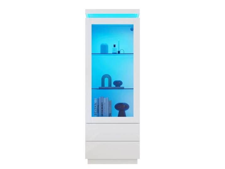 Vitrine 60*40*171 cm armoire haute à 2 tiroirs avec vitrine en verre et éclairage LED armoire de salon blanche