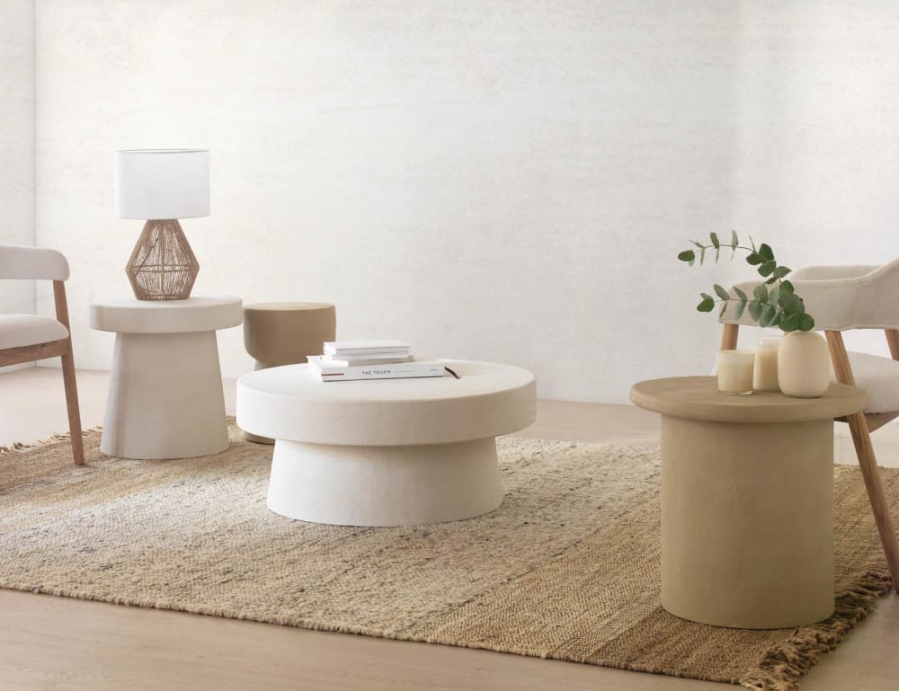 GEESE HOME Table basse en polyrésine couleur ciment blanc Blanc 58x40x58cm