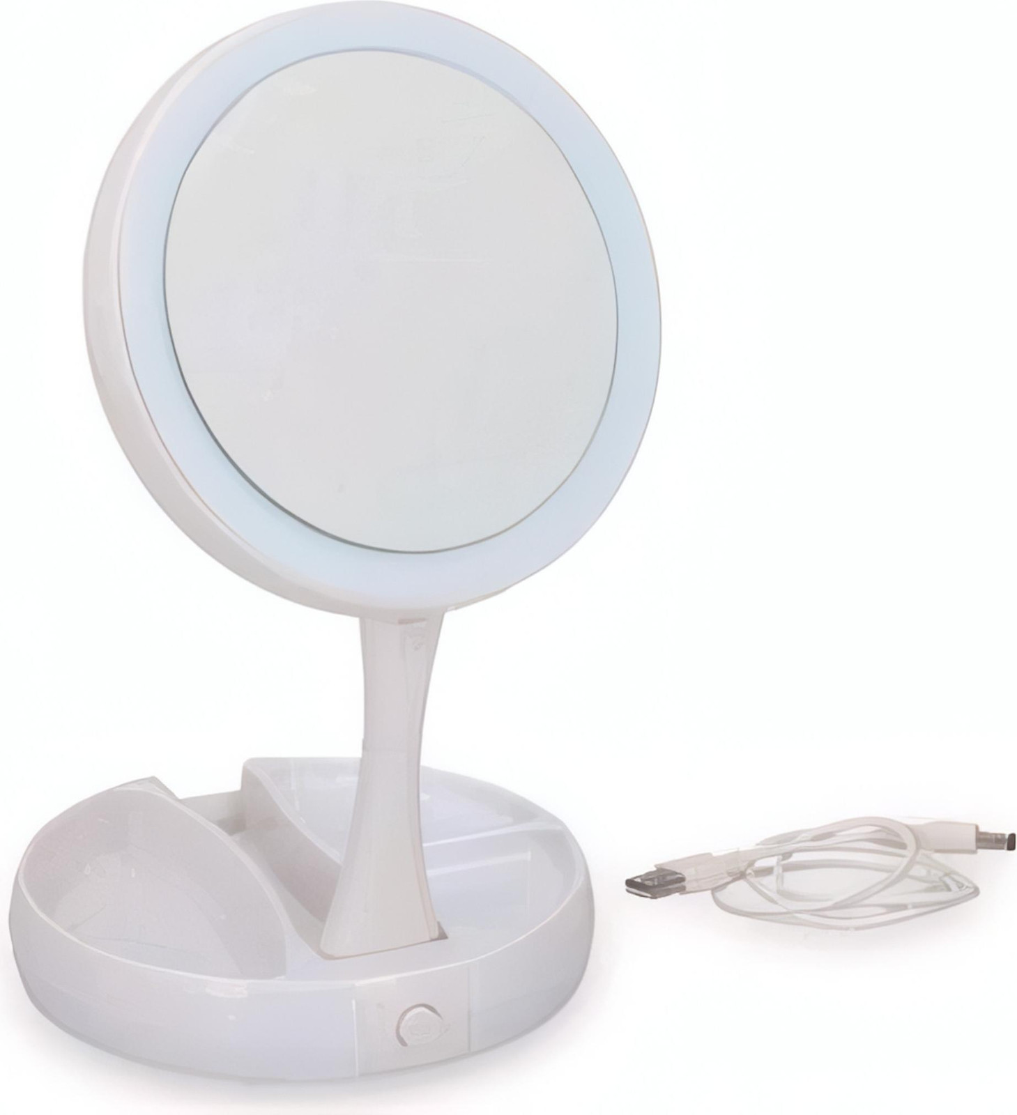 Grundig Opmaakspiegel met LED-verlichting en opbergruimte voor sieraden, wit