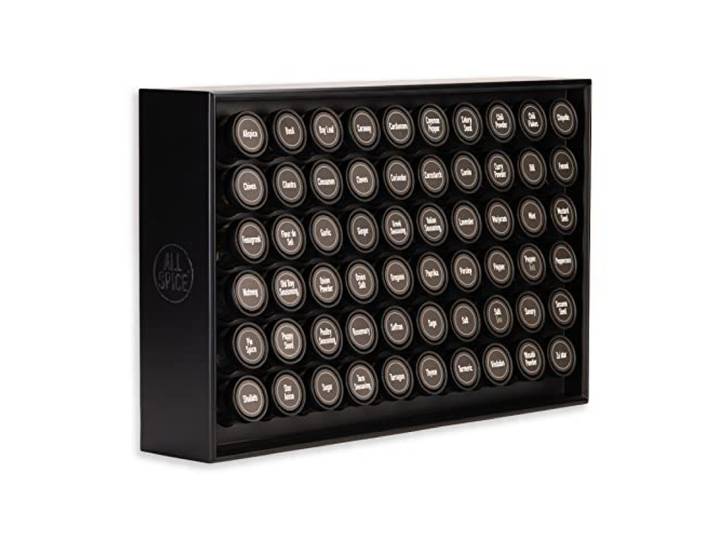 AllSpice Gewürzregal aus Holz, inkl. 60 Gläser 118 ml, Mattschwarz