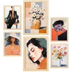 POSTER Set Mit 6 Tapfere Frau A3 & A4 Rahmen Aus Hellem Holz