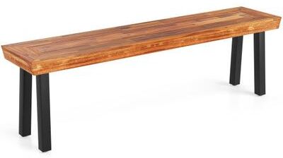 Costway Set of 1 Outdoor Acacia Wood Benches 2-3 People Backless Garden Front Benches with Metal Frame-1 Piece