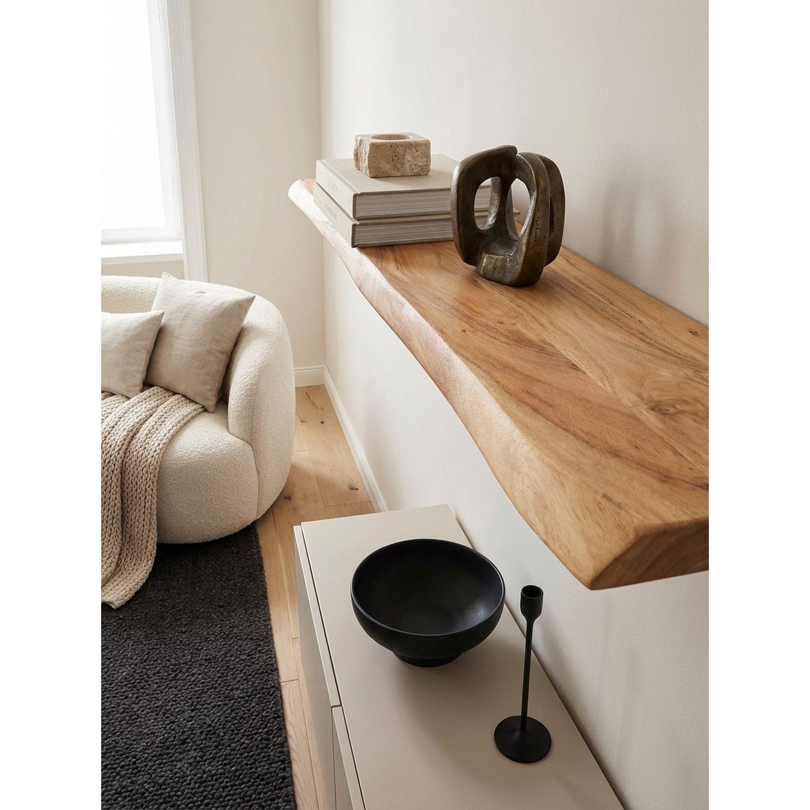 Wandregal Massivholz Baumkante Landhausstil, Akazie 115x25x4 cm