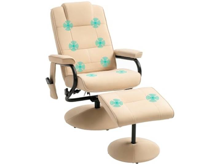 HOMCOM Relaxsessel mit Hocker, 360° Drehbar TV-Sessel mit Massage, Creme