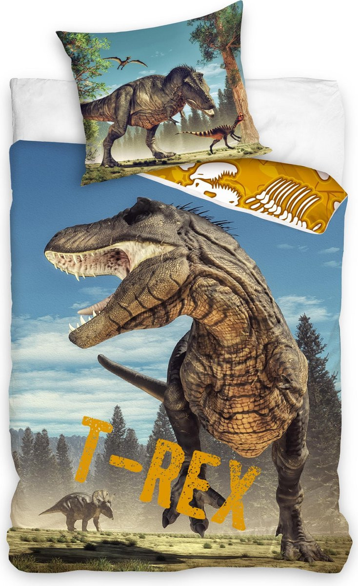 Dreemee Dekbedovertrek T-Rex Eenpersoons 140 x 200 cm Multi
