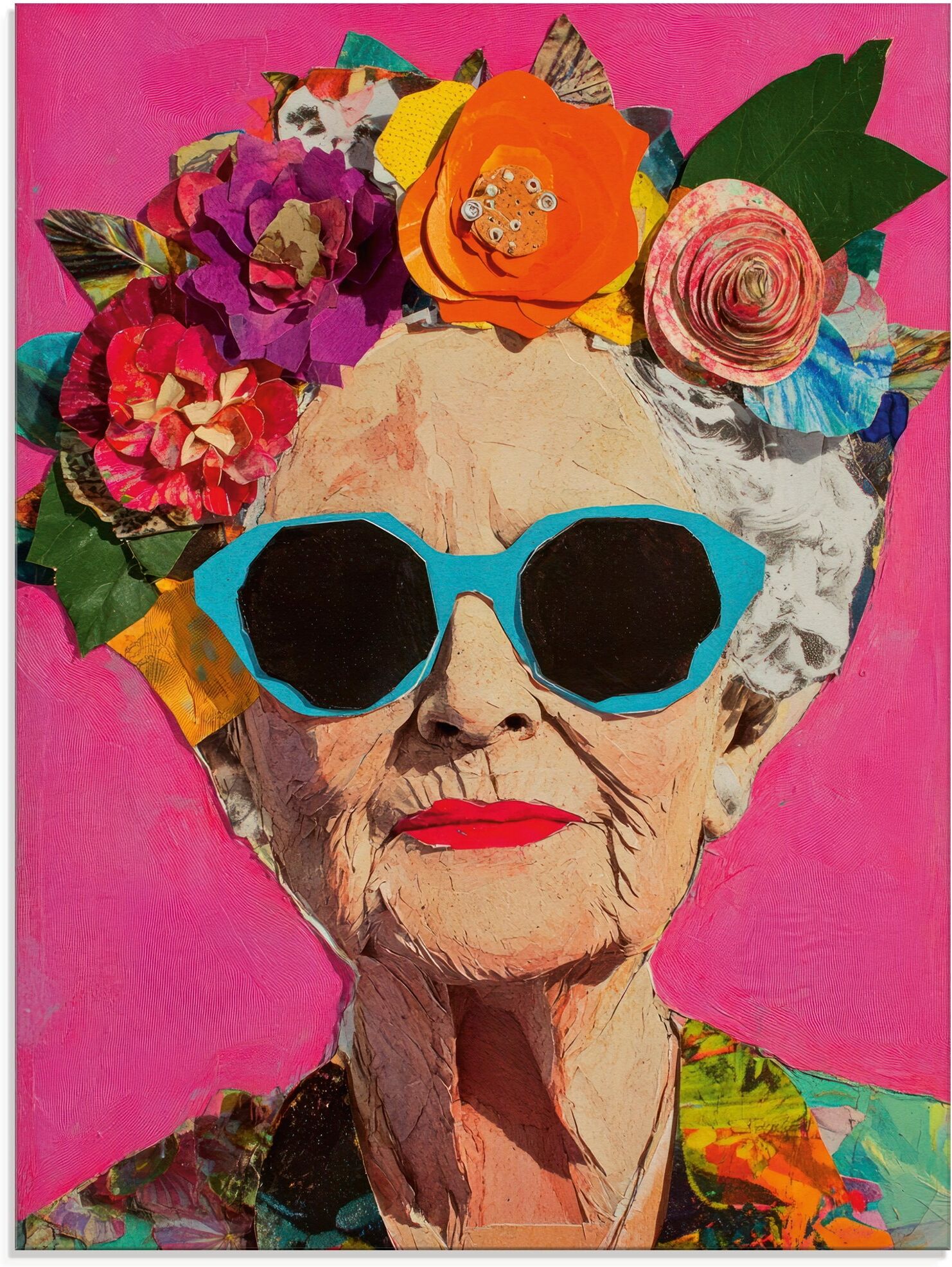 Glasbild ARTLAND "Wild und fabelhaft, Frau mit Blumenkranz", farbe bild(er): farbig, B:60cm H:80cm, Bilder, Glasbild, in verschiedenen Grössen farbe bild(er): farbig B/H/T: 60cm x 80cm, Glasbild Bilder von Frauen Hochformat, 1 Stk.