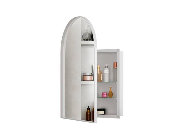 Modfu Spiegelschrank 91x61x12cm in Weiß mit Metallrahmen und gehärtetem Glas, 61x91x12 cm, Badezimmer, Badezimmerspiegel, Spiegelschränke