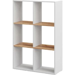 Vicco Bücherregal Karree, weiß / eiche, aus Holz, 6 Fächer, 72 x 108 x 29cm