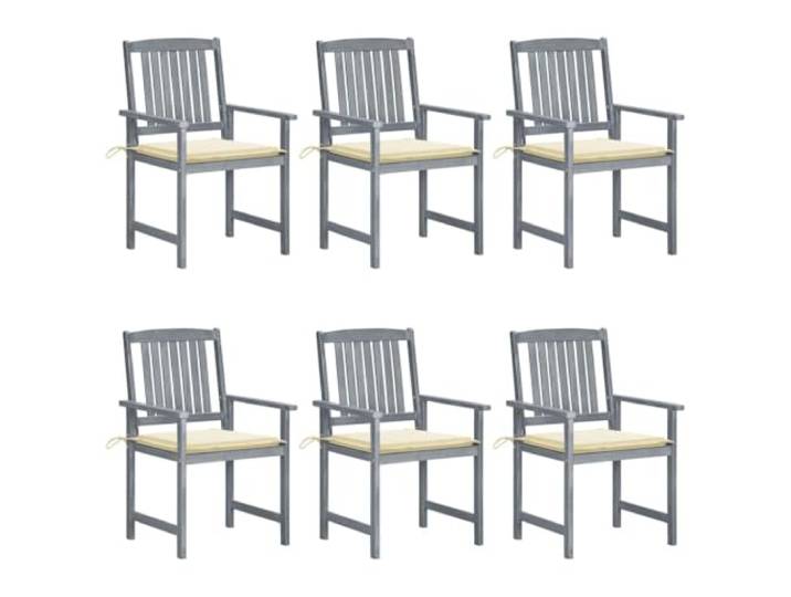 KUTYWEXFM Gartenstühle mit Kissen 6er Set Akazie Massivholz Grau Bequeme Sitzgruppe für Terrasse und Außenbereich inklusive cremeweißer Polsterauflagen mit Haltebändern.
