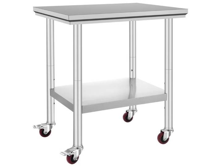 Table de Travail Cuisine - DUOKU - Table de Préparation - Acier Inoxydable - 4 Roues - Hauteur Réglable