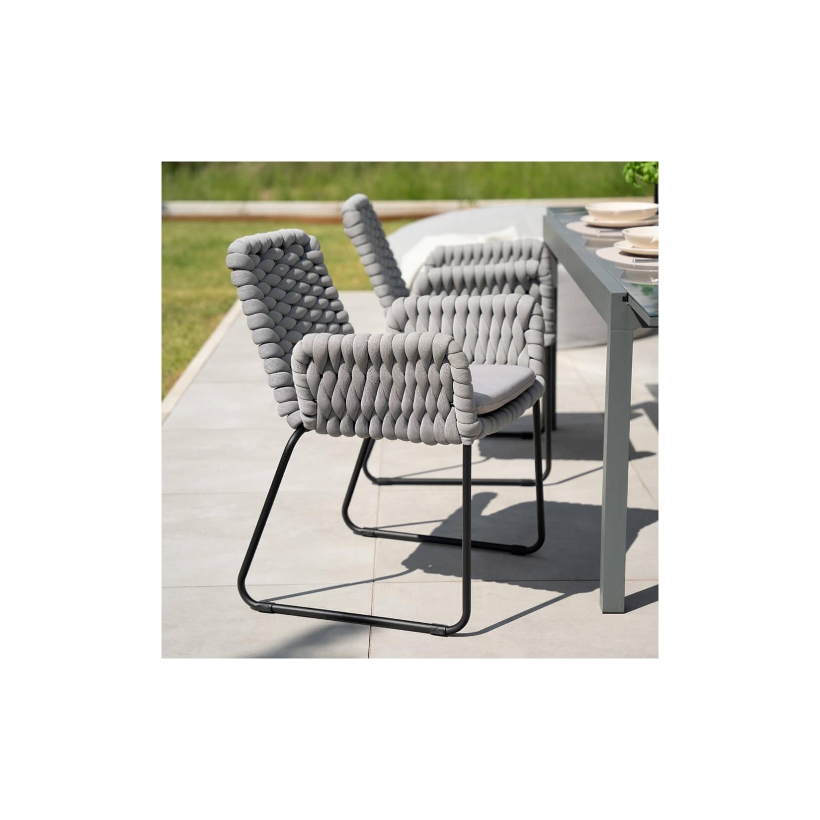 HOME DELUXE Gartenstuhl mit Armlehnen aus Seilgeflecht BALERO Hellgrau - 7er Set