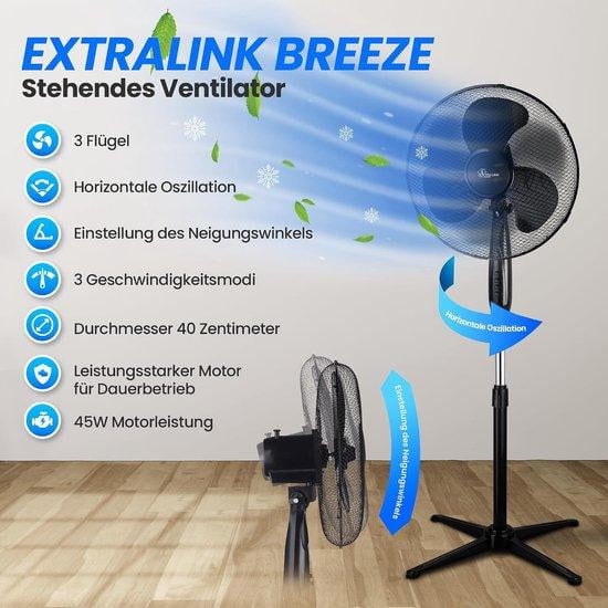 Extralink Vloer Ventilator Zwart - Stille Fan met 3 Snelheden - 40 cm
